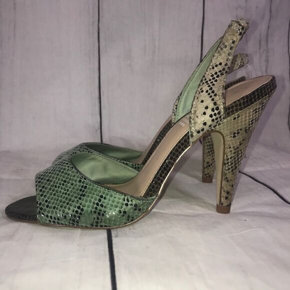 NEW! H&M Snake Skin Green/Beige Slingback Pumps 6 - Picture 4 of 7